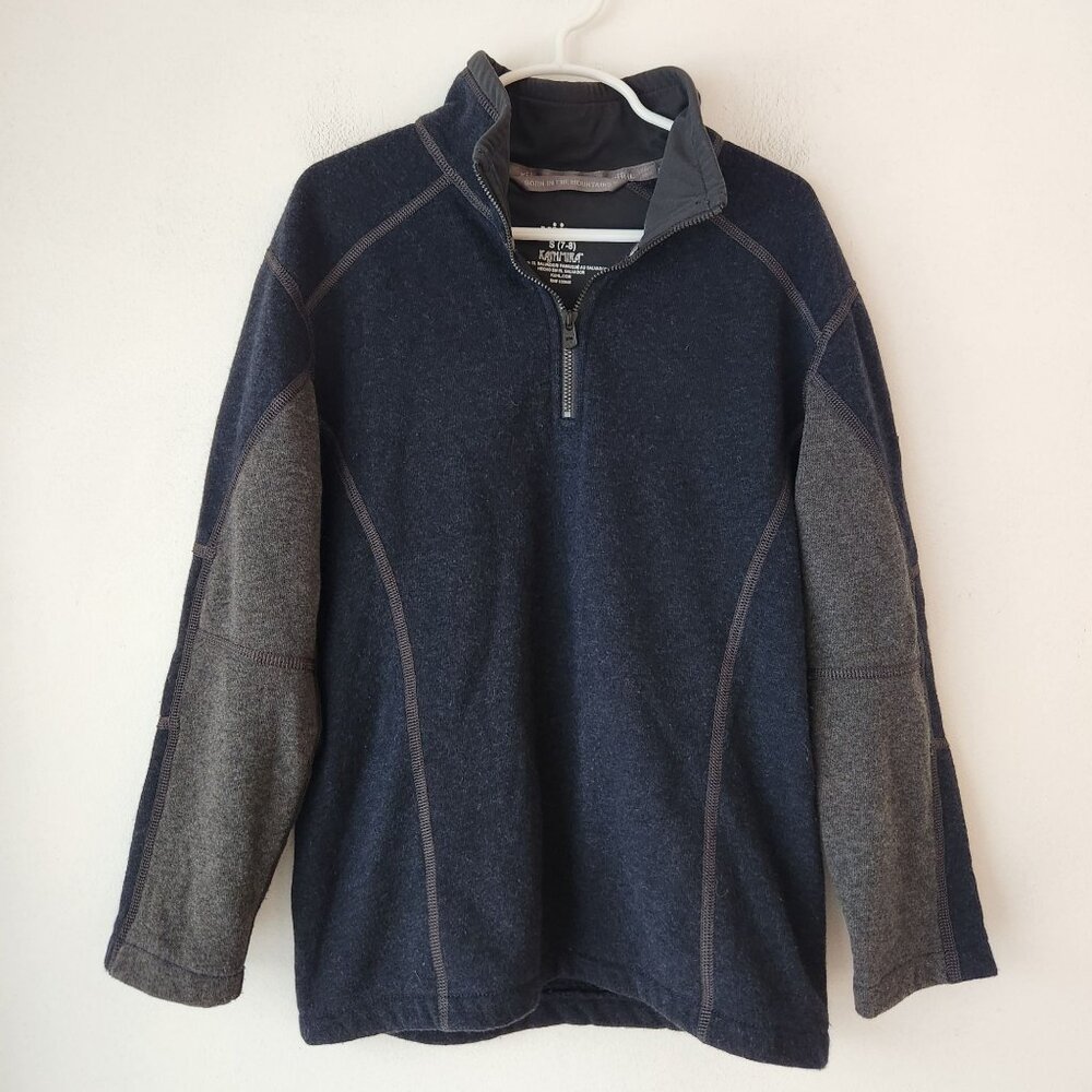 Kuhl Kashmina Blue Quarter Zip Pullover Sweater Hiking Camping Youth Boys S 7-8
